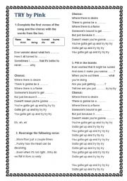 English Worksheet: TRY by Pink (key included)