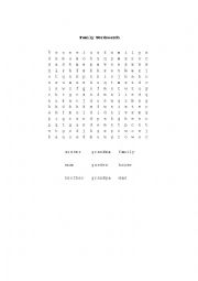 English Worksheet: Family Wordsearch
