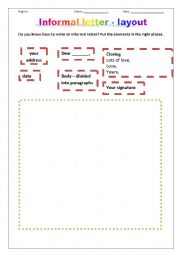 English Worksheet: Informal letter - layout. Key included