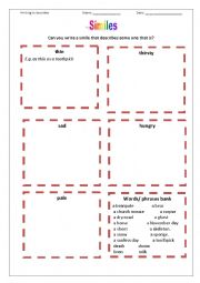 English Worksheet: Similes. Key included