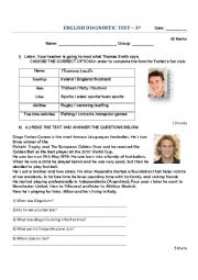 English Worksheet: Diagnostic Test 3rd grade