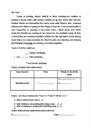 English Worksheet: birthday party