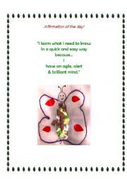 English Worksheet: Affirmation for studying & learning