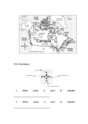 English Worksheet: Canada map:  Fill in the blanks