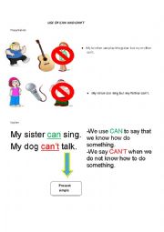 English Worksheet: use of can and cant