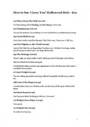 English Worksheet: How to Say I Love You Hollywood Style (Key)