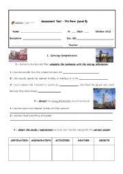 English Worksheet: test about summer holidays