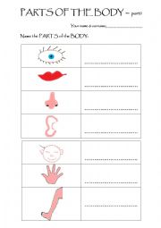 English Worksheet: Parts of the body - TEST - part 1