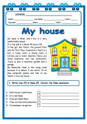 English Worksheet: My house (test)