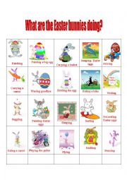 English Worksheet: What are the Easter Bunnies doing?