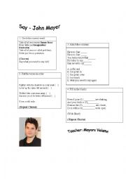 English Worksheet: Song Activity - Say by John Mayer