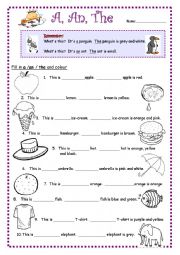 English Worksheet: Articles: A, An, The