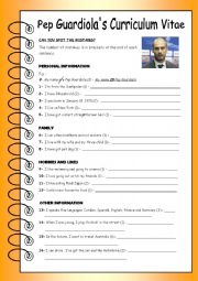 English Worksheet: spot the mistake - Famous football manager  Pep Guardiolas curriculum vitae 