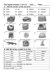 English Worksheet: How to use the article for nouns properly