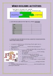 English Worksheet: Word-building activities