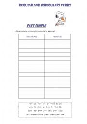English Worksheet: Regular and Irregular verbs chart