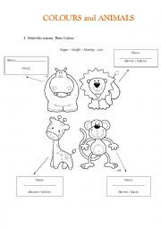 English Worksheet: Animals and Colours