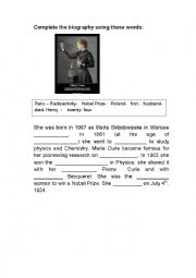 English Worksheet: Marie Curie