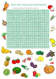 English Worksheet: Fruit and Vegetables wordsearch