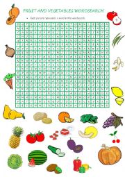 Fruit and Vegetables wordsearch