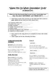 English Worksheet: Wake me up when September ends