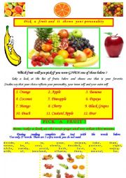 English Worksheet: Pick a fruit which shows your personality-gapfilling with key