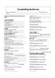 English Worksheet: Completing the incomple sentences