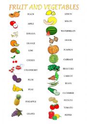 English Worksheet: Fruit and Vegetables activities