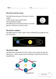 THE MOON, THE SUN AND THE EARTH - READING COMPREHENSION