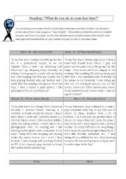 English Worksheet: Reading: Free time activities and likes and dislikes