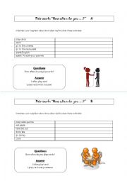 English Worksheet: Pair work: Adverbs of frequency