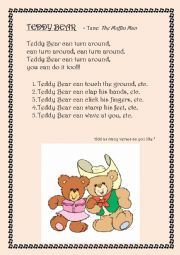 English Worksheet: Teddy Bear Song (Tune: The Muffin Man)