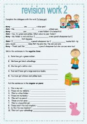 English Worksheet: Revision work for beginners 2