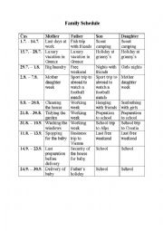 English Worksheet: Family schedule