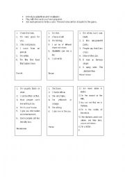 English Worksheet: 6 clues game