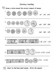 currency teaching excises