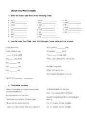 English Worksheet: I knew you were trouble