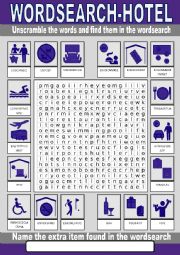 English Worksheet: Hotel Wordsearch