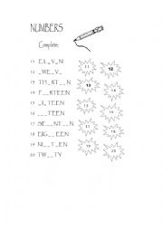 English Worksheet: Numbers 11-20