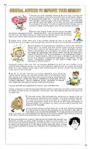English Worksheet: GENERAL ADVICES TO IMPROVE YOUR MEMORY