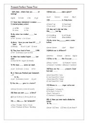 English Worksheet: present perfect tense test