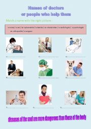 English Worksheet: names of doctors with pictures