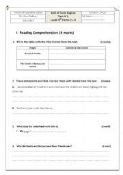 English Worksheet: 8th Grade Exam (2nd term)