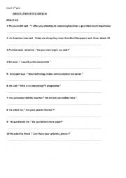 English Worksheet: reported speech