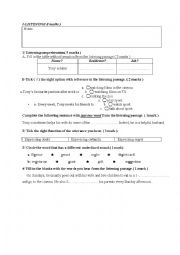 English Worksheet: 9th Form Listening Comprehension Test