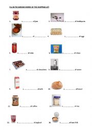 English Worksheet: Food and their containers