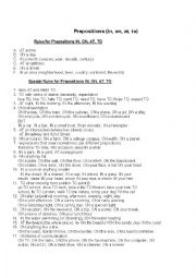 English Worksheet: Preposition rules