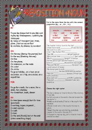 English Worksheet: Prepositions + noun