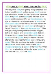 English Worksheet: Phonics story for ck blend