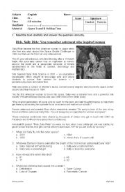 English Worksheet: SPACE TRAVEL AND HOLIDAY TIME TEST